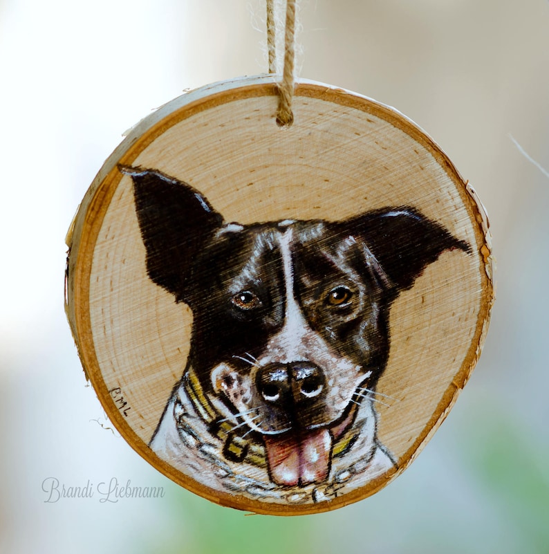 Personalized 4-5 Pet Portrait, Basswood Wood, Custom Dog Ornament, Colored Pencil Painting, Furbaby Gift, Pet Memorial, Loving Memory image 6