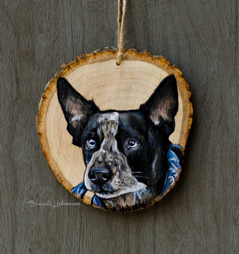 Personalized 4-5 Pet Portrait, Basswood Wood, Custom Dog Ornament, Colored Pencil Painting, Furbaby Gift, Pet Memorial, Loving Memory image 2