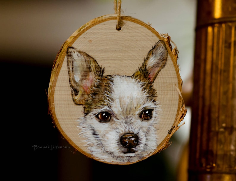 Personalized 4-5 Pet Portrait, Basswood Wood, Custom Dog Ornament, Colored Pencil Painting, Furbaby Gift, Pet Memorial, Loving Memory image 3