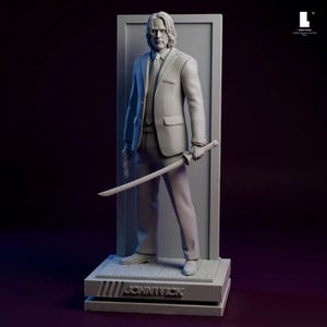 ジョン・ウィック STL 3D モデル – タクティカルスーツポーズ、刀、拳銃 | 複数スケール | サポートなし & サポートあり