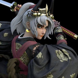 The Scarlet Blossom STL Figurine | Stl Mystic Kunoichi Model | 3D Print Figurine | Elegant Ninja Warrior Statue | Digital Download Fanart