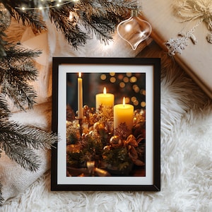 Goldene Kerze Weihnachtswand Kunst Set von 4 · Warmes Gold Urlaub Dekor · Festliche Kerze Glow Prints · Druckbare digitaler Download