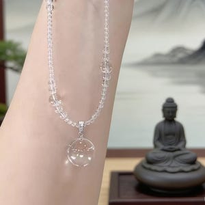Natural Clear Quartz Crystal Ball Pendant Necklace | Handmade Chakra Healing Jewelry | Spiritual Gift image 9