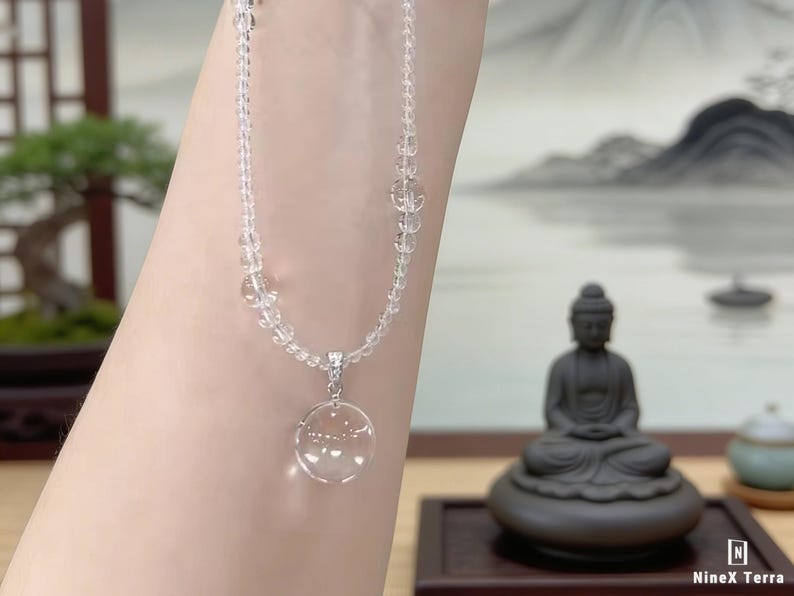 Natural Clear Quartz Crystal Ball Pendant Necklace | Handmade Chakra Healing Jewelry | Spiritual Gift image 9