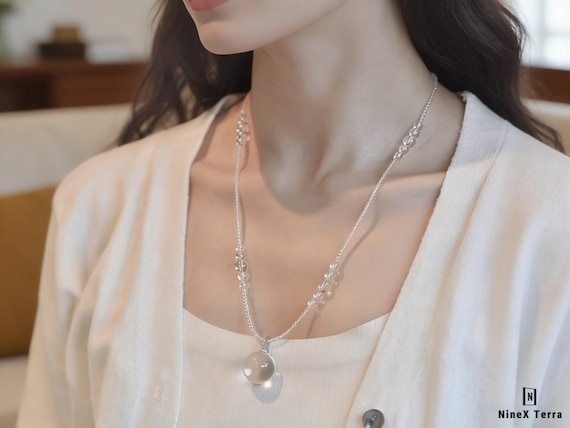 Natural Clear Quartz Crystal Ball Pendant Necklace | Handmade Chakra Healing Jewelry | Spiritual Gift