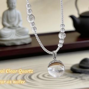 Natural Clear Quartz Crystal Ball Pendant Necklace | Handmade Chakra Healing Jewelry | Spiritual Gift image 10