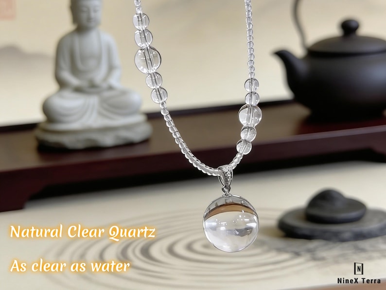 Natural Clear Quartz Crystal Ball Pendant Necklace | Handmade Chakra Healing Jewelry | Spiritual Gift image 10