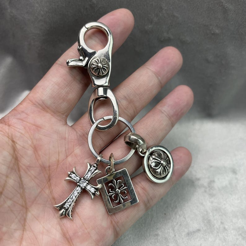 Gothic Style Keychain Punk Rock ,cross Skull Pendant 925 Silver Gothic ...