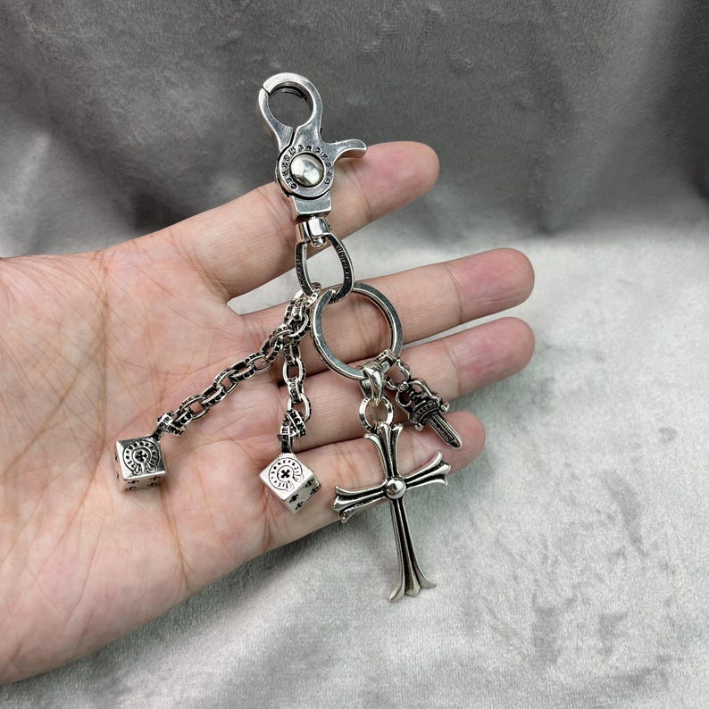 Gothic Style Keychain Punk Rock ,cross Skull Pendant 925 Silver Gothic ...