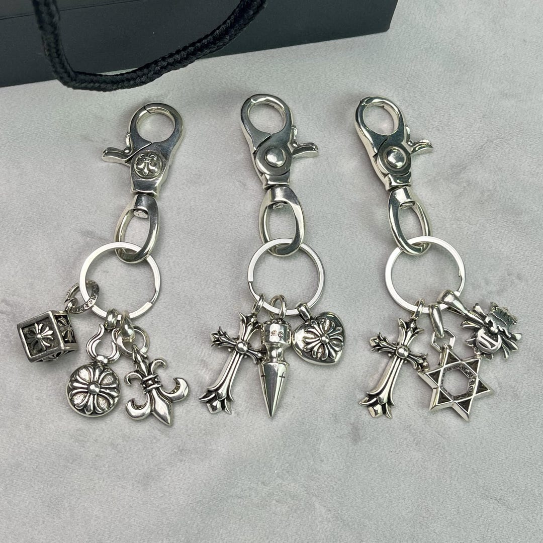 Gothic Style Keychain Punk Rock ,cross Skull Pendant 925 Silver Gothic ...