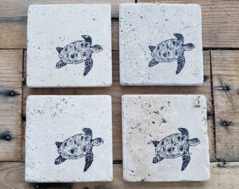 Wave Turtle Pattern Car Coasters Cute Car Decor Ceramic Coaster Inserts Fun Turtle Lover Spring Summer Beach Gift