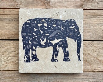 7 Piece Stone Coaster Set African Table Decor Hand Carved Stone African Safari Animal Coasters with Holder MultiColor Safari Animal Decor