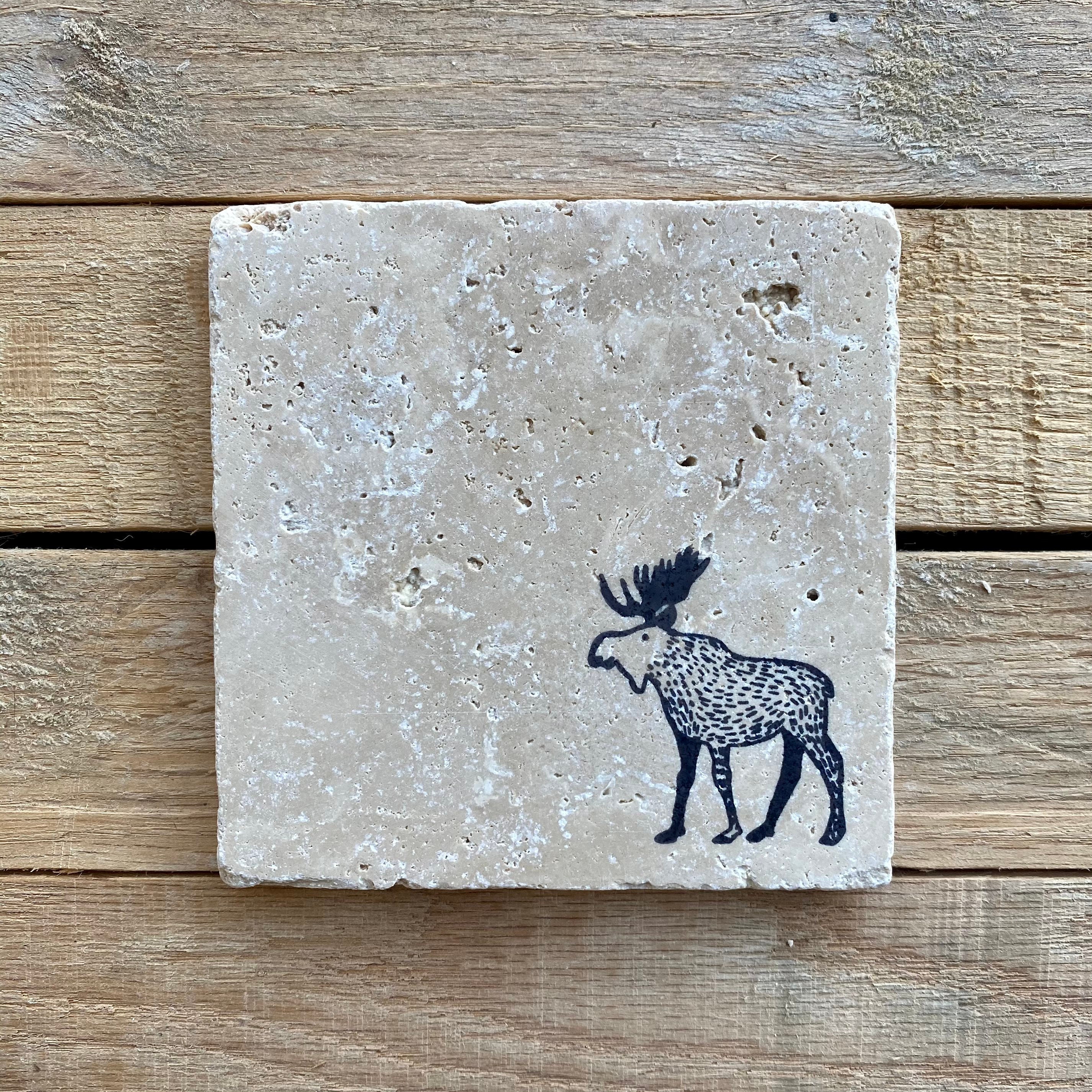 Moose Travertine Tile Coasters Moose Decor Moose Gift Drink Etsy