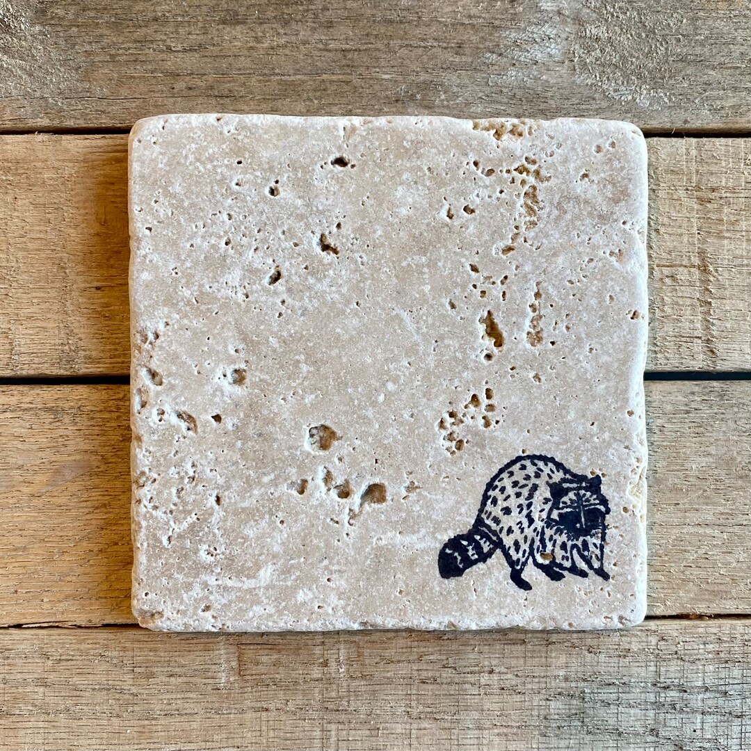 Raccoon Tile Coasters Coaster Set Coaster Gift Drink Etsy