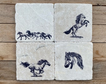 Horse Lover Marble Coaster Set, Gift, Drink Coaster, Stone Coaster, Horse Gift, Horse Decor, Housewarming Gift, Horse Lover, Horses