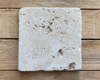 Travertine Tile Coasters, Coaster Set, Gift, Drink Coaster, Stone Coaster, Housewarming Gift, Light Travertine Stone Coaster, Coaster Gift