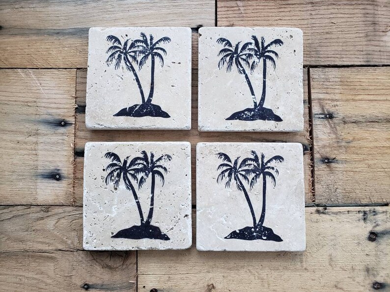 Palm Tree Tile Coasters Coaster Set Palm Tree Gift Drink Etsy