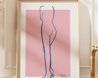 Arte lineal minimalista de desnudo – Figura femenina elegante en tacones