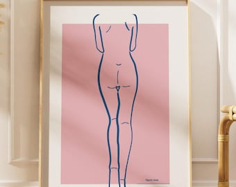 Arte lineal minimalista de desnudo – Figura femenina de espalda
