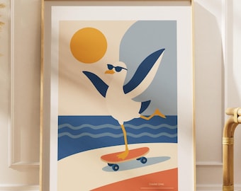 Gaviota patinadora – Lámina de arte oceánico moderno