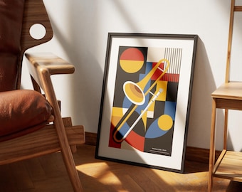 Bauhaus Trombone Poster | Mid-Century Modern Music Room Decor