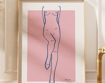 Póster minimalista de desnudo: elegante figura femenina.