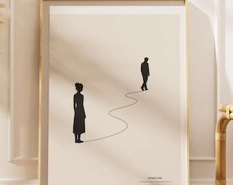 Arte mural minimalista para parejas, lámina abstracta con siluetas de parejas, póster de arte lineal moderno.