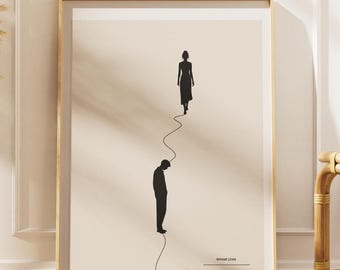 Cuadro minimalista para pared con temática de relaciones, lámina con siluetas conectadas.