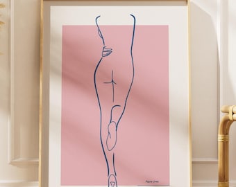Póster minimalista de desnudo: elegante pose de espalda femenina.