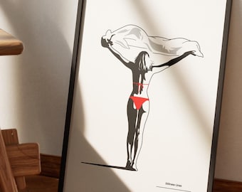 Cuadro minimalista con figura femenina para pared, ilustración de moda contemporánea.