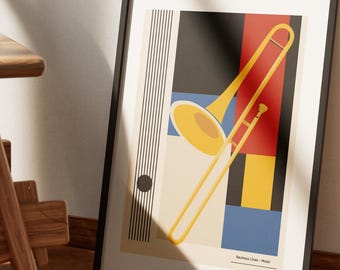 Póster abstracto de trombón – Arte mural musical Bauhaus