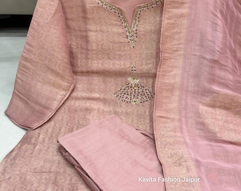 Pakset van puur kanjivaramglas met jacquardgeweven stof Dupatta