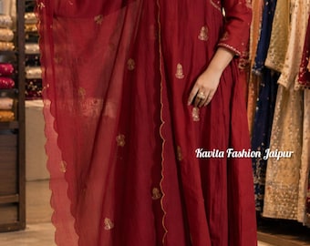 Embroidered Mul Chanderi Kurti Pant Dupatta Set – Festive Indian Ethnic Wear for women