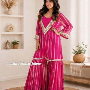 Pink Chanderi Silk Sharara Set, Embroidered Zari Kurta, Wedding Guest Outfit