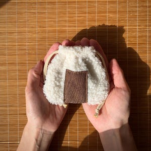 Mini Kimono Onigiri Pouch - Wave Pattern Brown Sparkle | Japanese Rice Ball Bag Upcycled Fabric