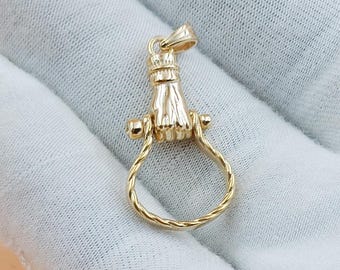 14K Gold Hand Charm Holder Pendant, Handmade Jewelry