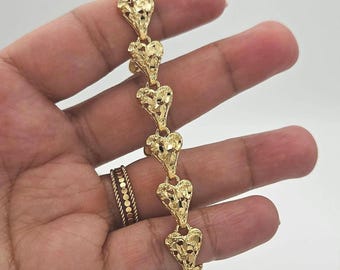 Pulseira em Ouro 14k com Pingente de Coração em Formato de Pepita - 8 mm