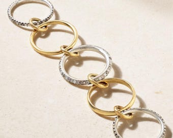 14K Solid Gold Diamond Eternity Multi-Link Ring: Handmade in Los Angeles