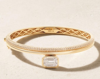 Bracelete de ouro 18 quilates com engaste flutuante e diamantes