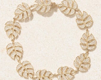 Pulseira em Ouro 18K com Folha de Diamantes • Joia Fina Delicada para Presente