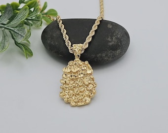 Colar com Pepita de Ouro: Corrente de Ouro Maciço 14k de 4 mm, Garantia Vitalícia de Substituição