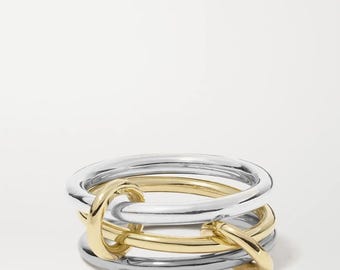 Anel elos em ouro maciço 14K, aliança eterna entrelaçada em prata de lei