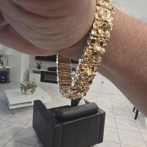 Bracciale con pepita d'oro: oro massiccio 14k, disponibile da 13 mm o 15 mm