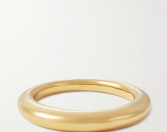 Aliança de casamento em ouro maciço 14K com design abaulado – Anel delicado para usar em conjunto com outros anéis, 3 mm