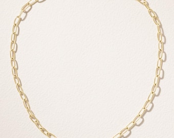 Colar com corrente de clipe de papel em ouro amarelo 14k, pulseira com elos retangulares