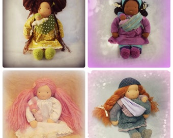 MADE TO ORDER 16" Waldorf Steiner Mama and baby doll, made from natural materials