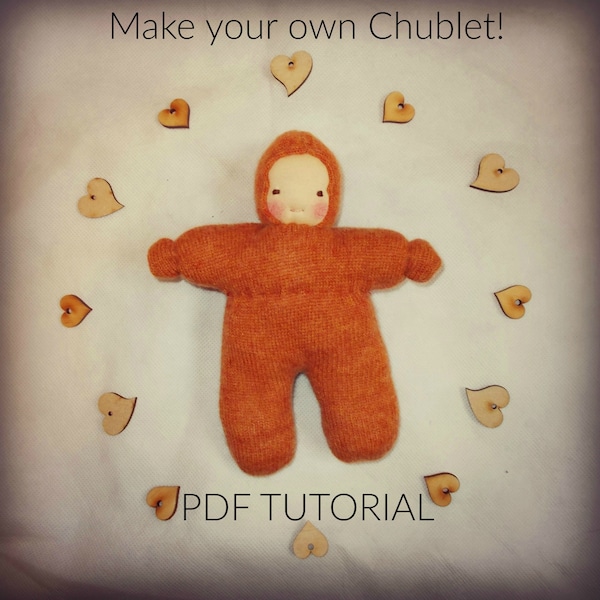 PDF Waldorf cuddle doll sewing pattern and tutorial of a 7"  (18cm) Waldorf cuddle doll, Chublet