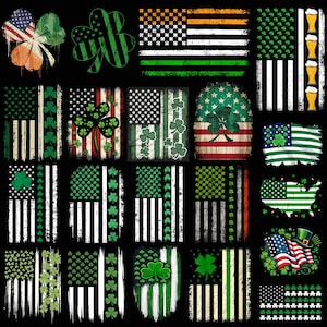 Bandera estadounidense con tréboles para el Día de San Patricio png, paquete del Día de San Patricio, bandera irlandesa vintage de EE. UU., bandera de Irlanda, Día de San Patricio, suerte