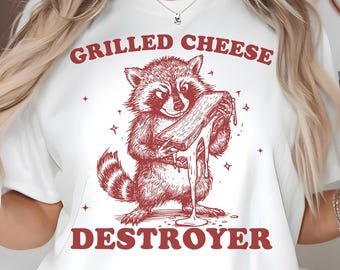 Grilled Cheese Destroyer PNG SVG, Funny Raccoon Food Lover Design, Chaotic Snack Gremlin Humor, Retro Vintage Engraving Style