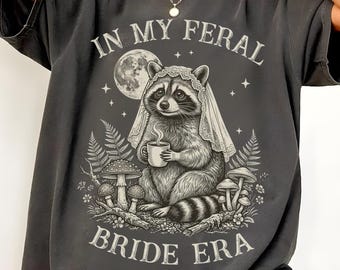 In mijn wilde bruid tijdperk wasbeer png, grappige vrijgezellenfeest bruid shirt ontwerp, retro wasbeer bruid png, bruiloft bruids douche png